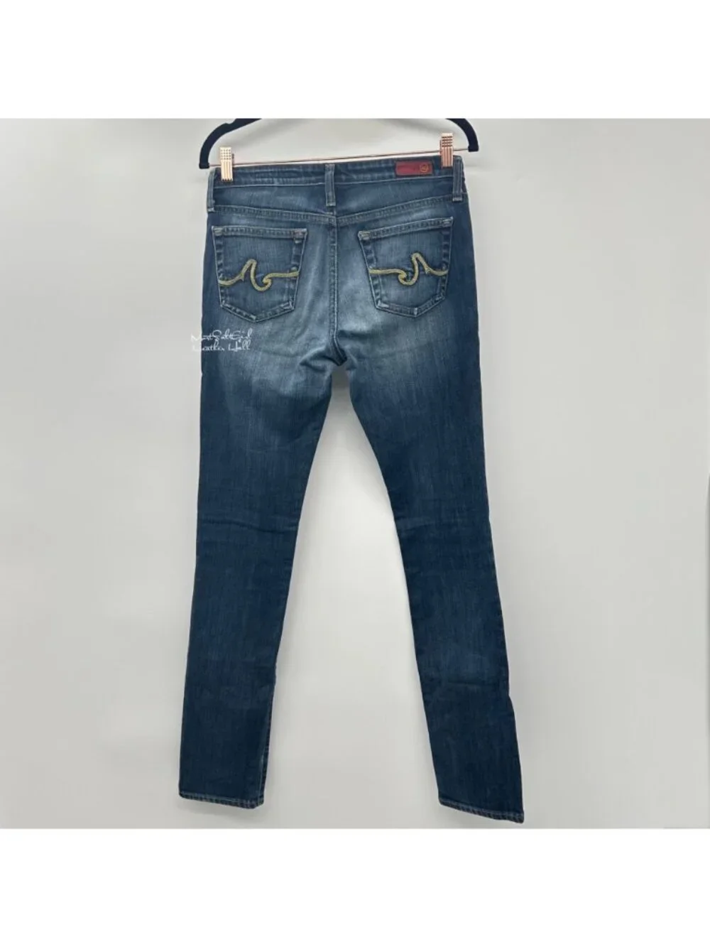 AG Adriano Goldschmied Dark Stone Wash Embroidered Pockets Skinny Jeans